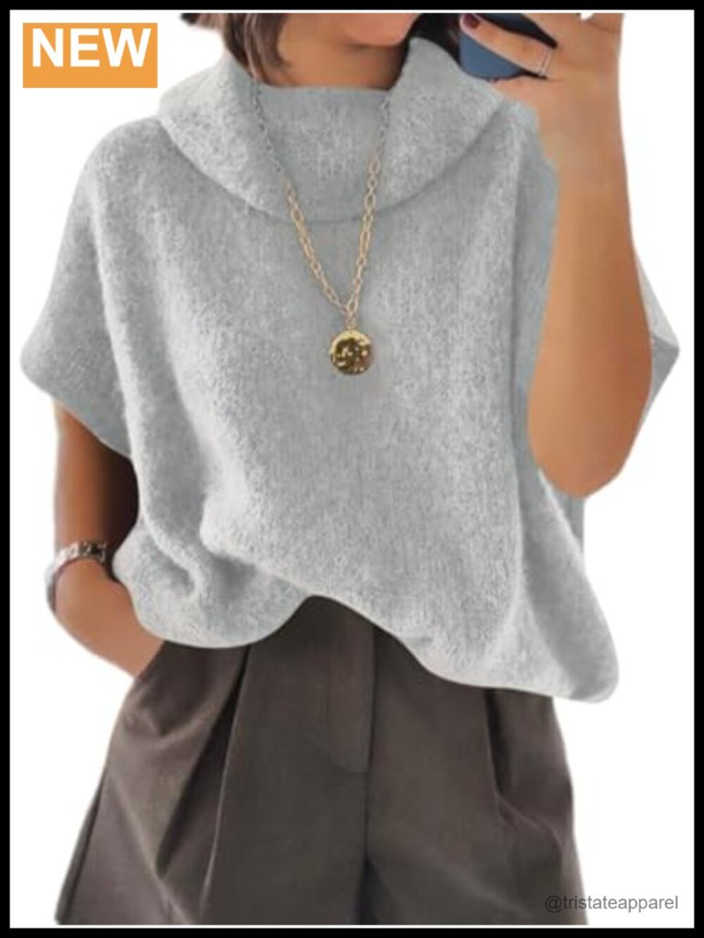 Oversized Turtleneck Sweater Short Sleeve Batwing Pullover Womens Chunky Soft